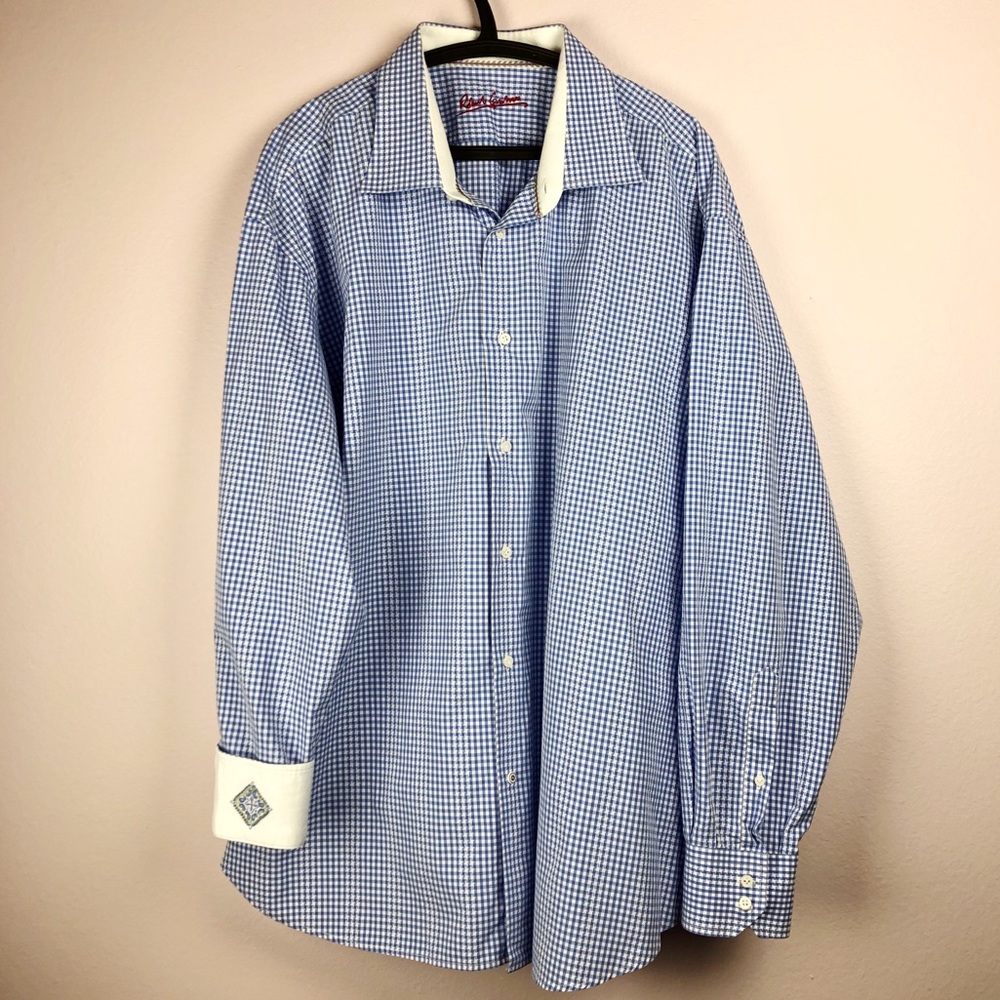 Blue White Gingham Dress Shirt Flip Cuff